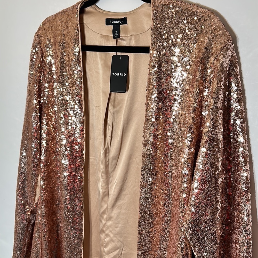 Torrid STRETCH SEQUIN MESH LONG LINE jacket blazer - Picture 7 of 14